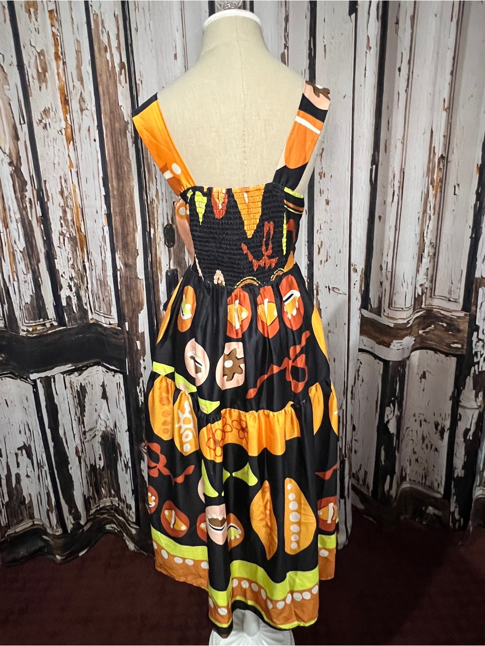 entro Black Midi Dress with Neon Green and Mustard Print - Picture 5 of 8